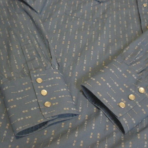 Ely Cattleman Mens Pearl Snap Shirt Sz XL 100% Cotton Blue W/ Arrows Long Sleeve - Picture 4 of 10